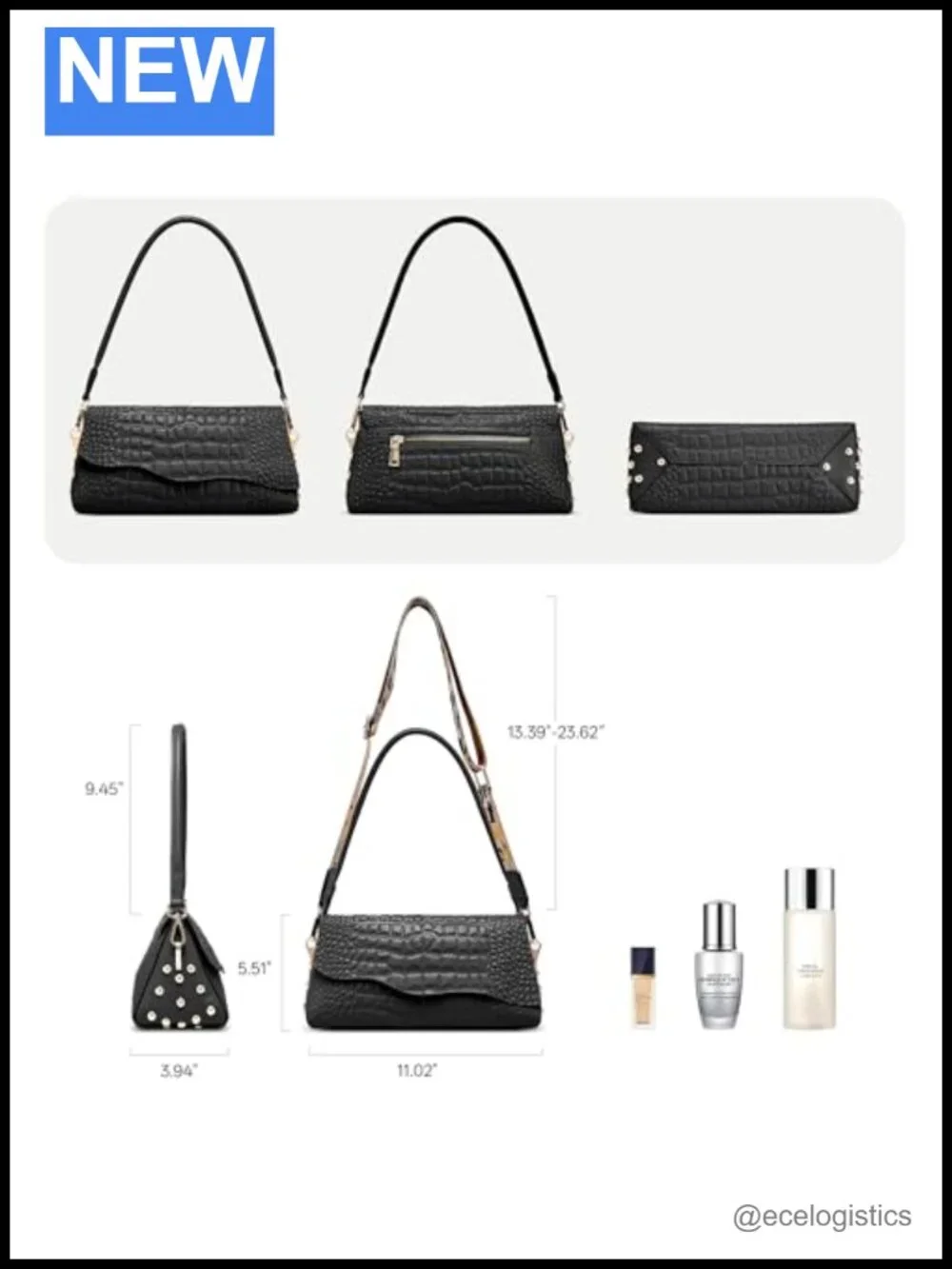Genuine Leather Crocodile Pattern Shoulder Bag Women Handmade Purse 3 Ways Wear